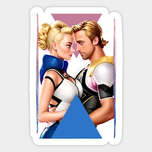 barbie movie 2023 Margot Robbie and Ryan Gosling graphic illustration design by ironpalette Sticker